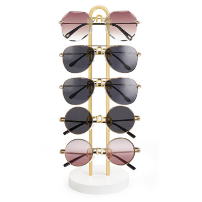 Présentoir à lunettes de soleil, support en métal avec base en bois pour 5 paires de lunettes, ensemble de 1, doré