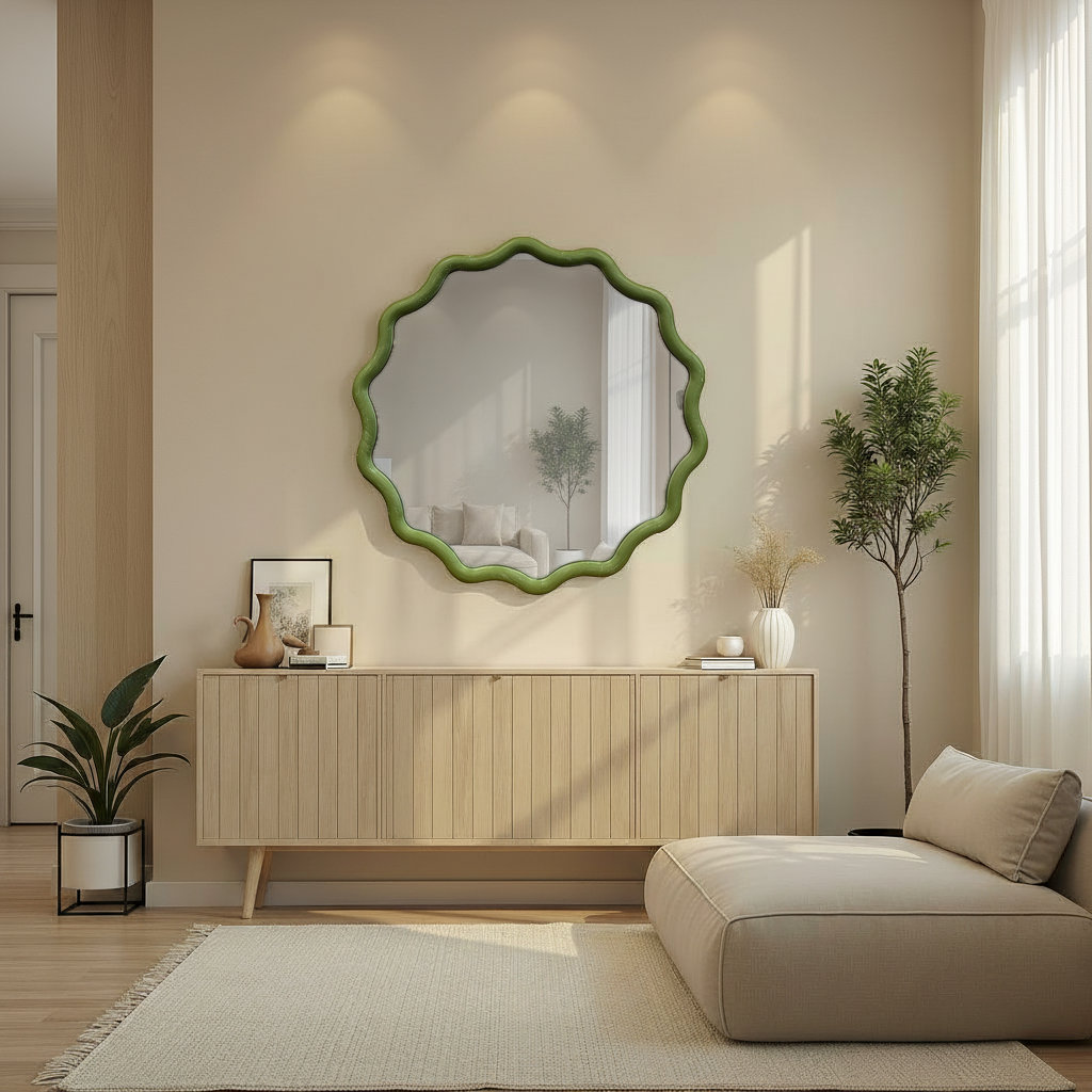 Pine Ripples Round Mirror, Green
