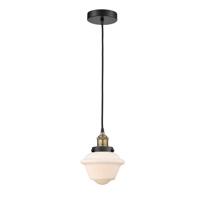 Luminaire suspendu 1 lumière Calliope, Blanc mat, Laiton antique noir