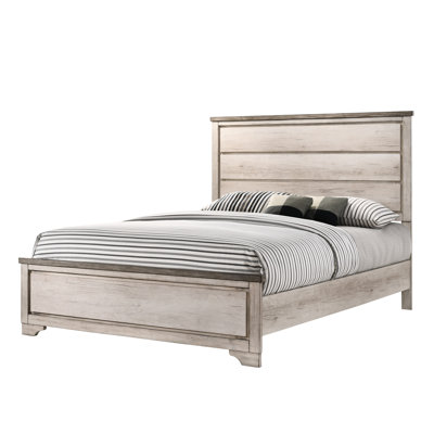 Lit double moderne brun patiné de style chalet, finition bois de grève pour meuble de chambre à coucher contemporain avec tête de lit à panneau, style