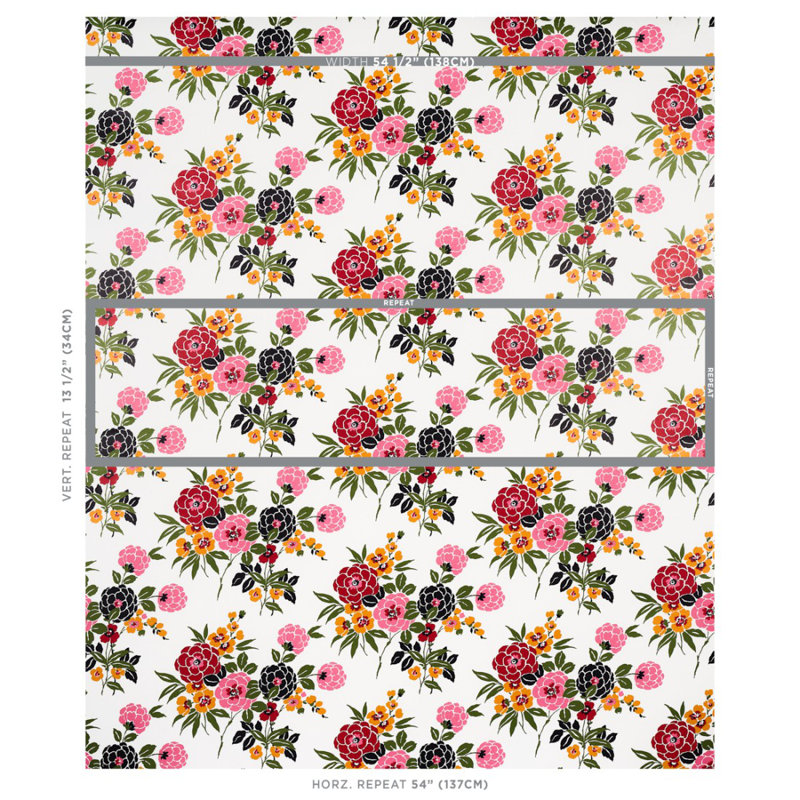 Papier peint floral Valentina, Multicolore / Blanc