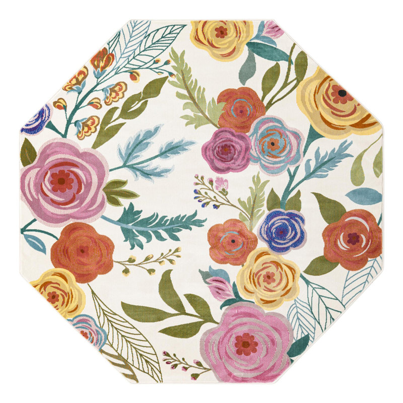 Tapis ivoire à motif floral Daignault, Octogone 6 pi x 6 pi