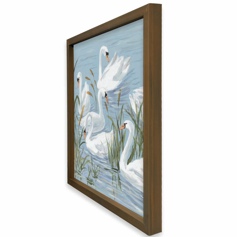 «Swans and Cattails», reproduction encadrée, Brun