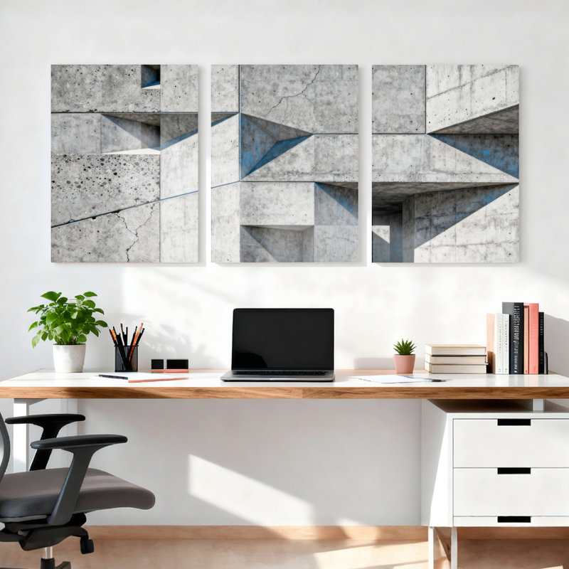 Béton, architecture géométrique sur toile, ensemble de 3 reproductions d'art sur toile, H 36 po x l 72 po