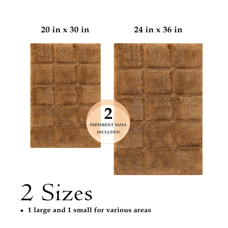 Sandcliff Checkered Cotton Non-Skid Machine Washable 2 Piece Bathroom Rug Set, Checkers Rust