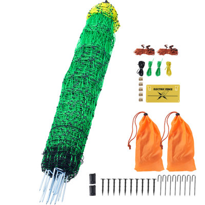 Filet de clôture électrique, H 48 po x L 100 pi, ensemble de clôture en filet PE avec poteaux et piquets à deux pointes, filet portatif pour poulets, canards, oies, lapins, utilisé dans les cours, les fermes et les ranchs