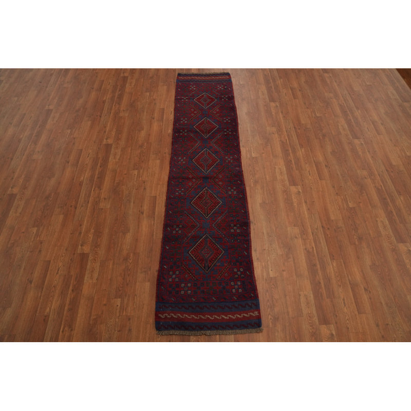 Tapis de couloir rouge en laine de conception unique 8 pi 1 po x 1 pi 11 po