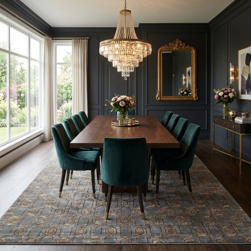 Tapis gris et doré Latitude Run® Colonne Nikica, Rectangle 7 pi 10 po x 10 pi