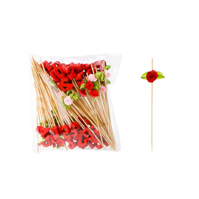 Valentines Day Decorations 100pc Valentine's Day Disposable Fruit Picks Heart Shaped Bamboos Sticks for Valentine's Day Fruit Decoration