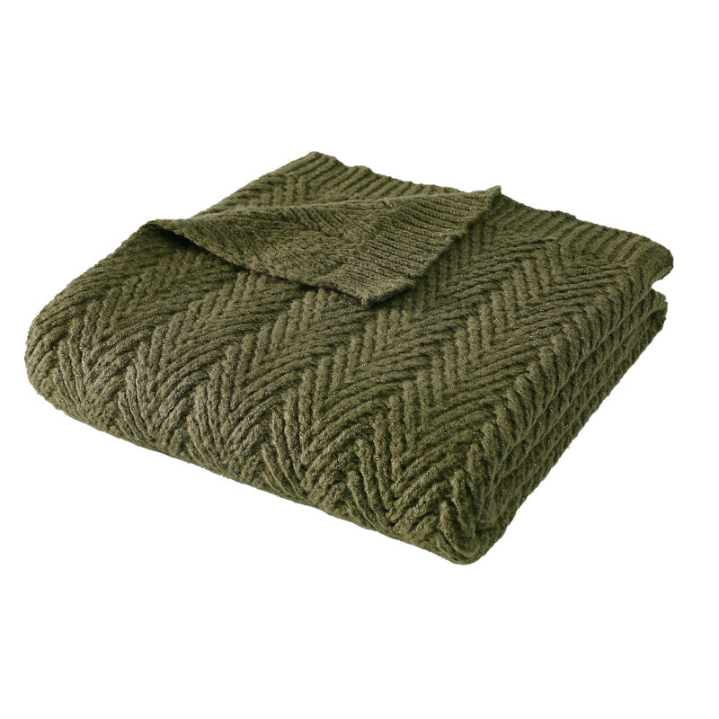 Frye Chevron Faux Mohair Throw Blanket, Green