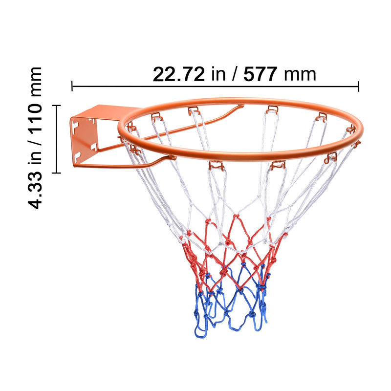 Jante de basketball murale avec filet, cerceau standard en fer robuste de 18 pouces pour une utilisation intérieure et extérieure, orange