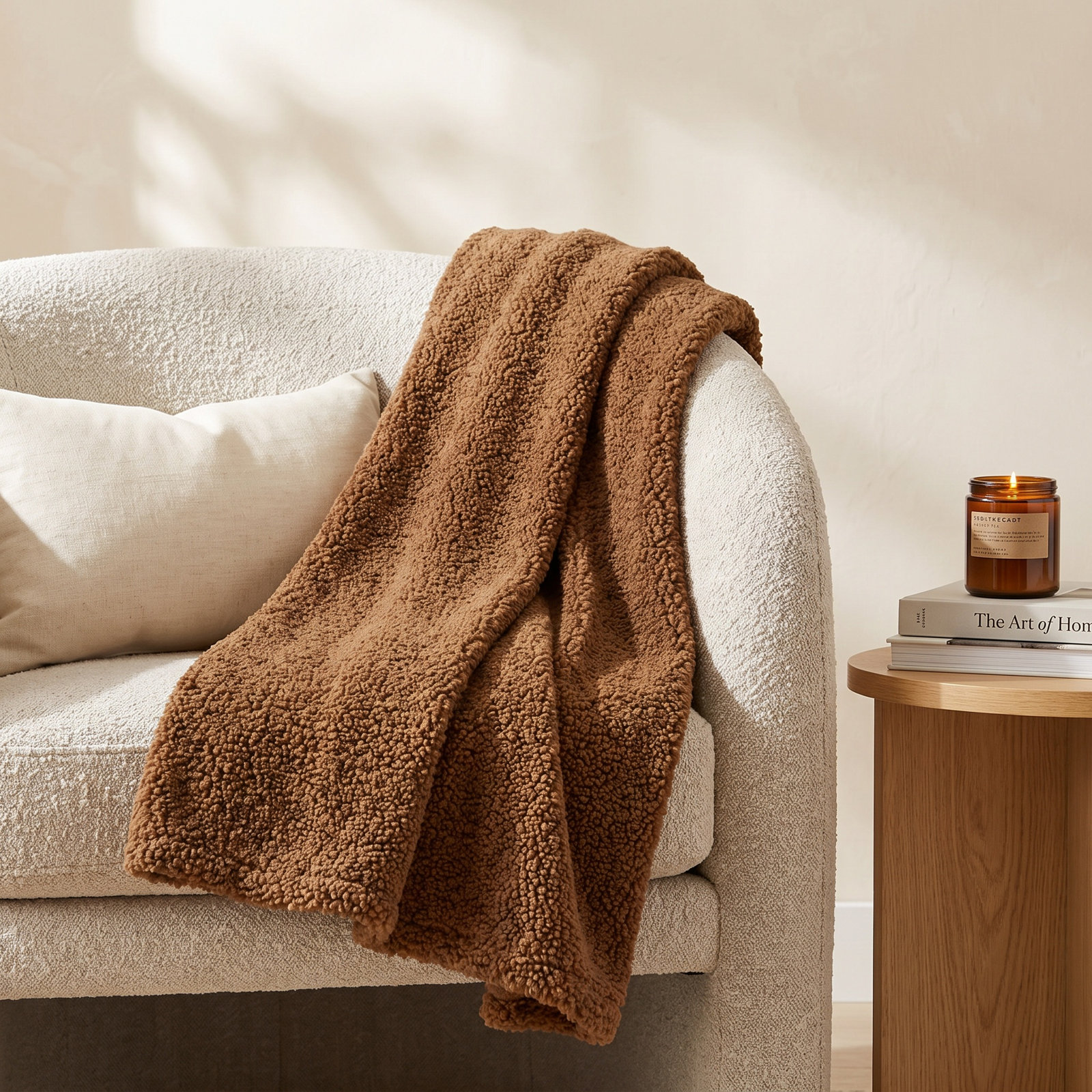 Teddy Boucle Throw Blanket, 60" W x 90" L, Brown
