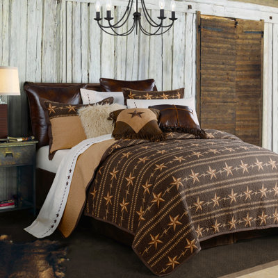 Rustic Star Brown Tan Reversible Western Rustic Quilt Set