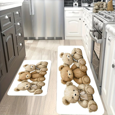 Ensemble de 2 tapis de cuisine à motif d'ours en peluche pour chambre d'enfant, brun beige