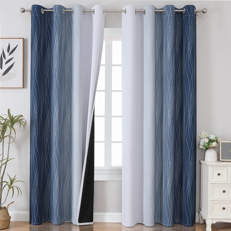 Navy Blue And Gray White Blackout Curtains, Navy Blue/Gray/White