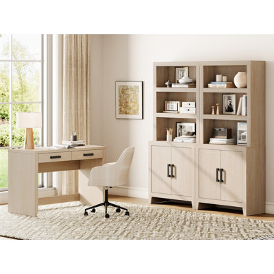 Ensemble de bureau de ferme 2 pièces avec bureau de direction et bibliothèques de rangement de 47 po, ensemble de mobilier de bureau personnel avec prise de courant et tablettes réglables