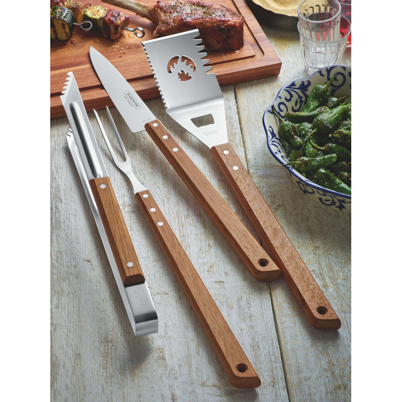 Tramontina Wooden Handle 3 Pcs. Barbecue Tools Set