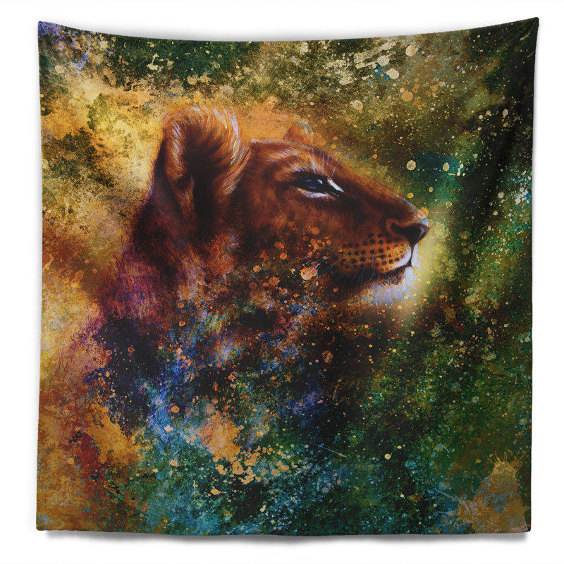 Tapisserie lion cub réfléchie Animal, H 32 po x l 39 po