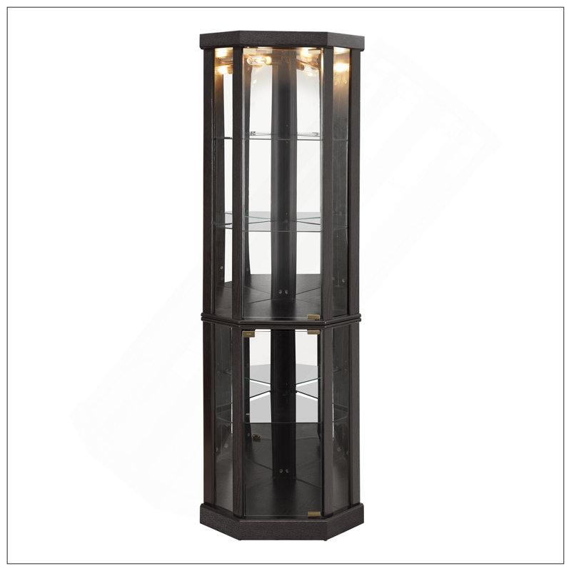 Vitrine de coin lumineuse - Vitrine élégante en verre pour le rangement du salon et du bar - Parfait pour les collections antiques et le vin - Comprend un éclairage intégré - Noir