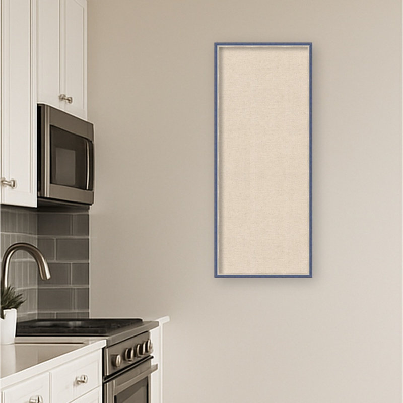 Tableau mural en tissu encadré, 17 x 41 cm, motif tissé neutre, Theo Blue Narrow