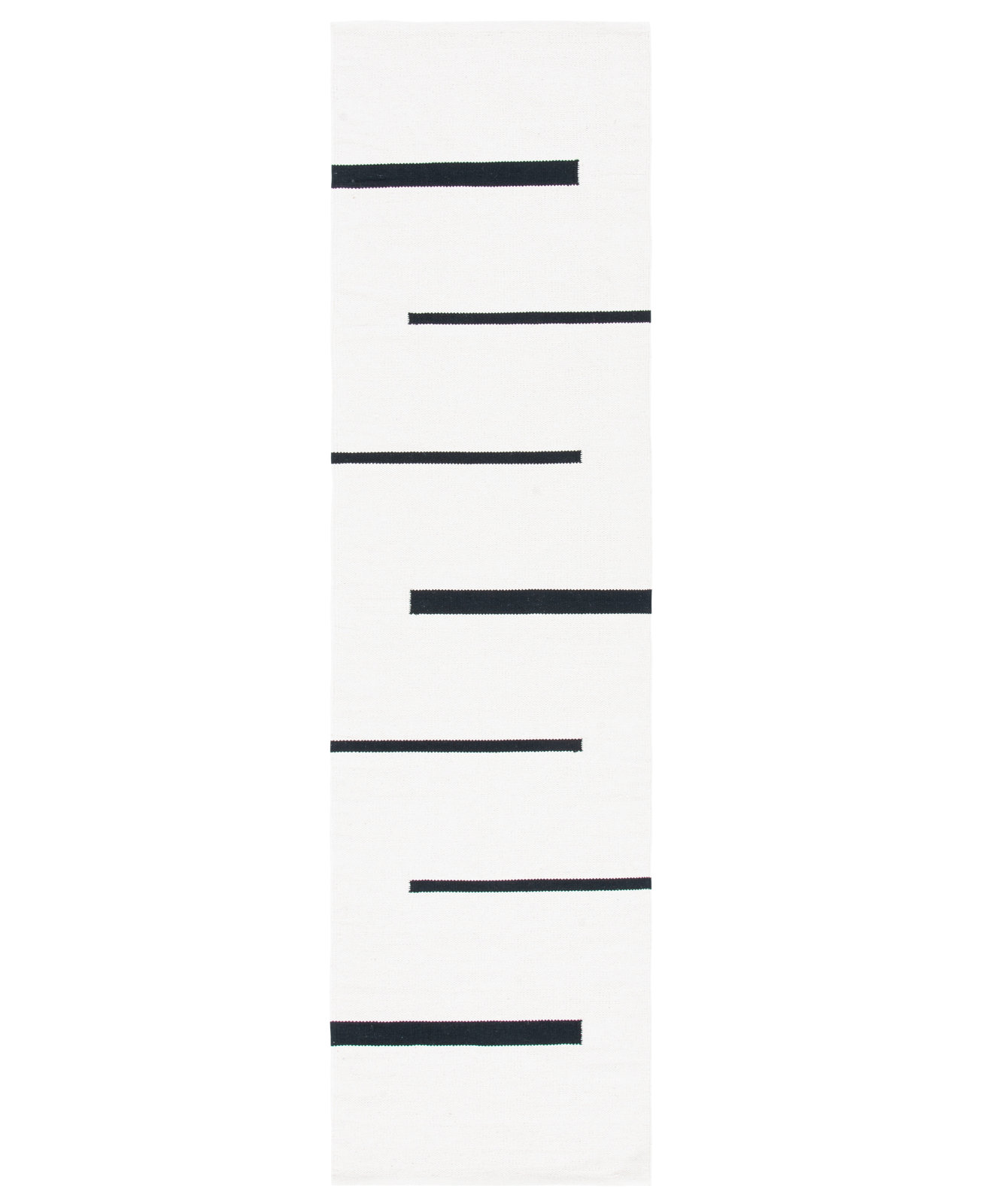 Mana Ivory Black Hand-Woven Striped Cotton Rug, Runner 2'3" x 8'