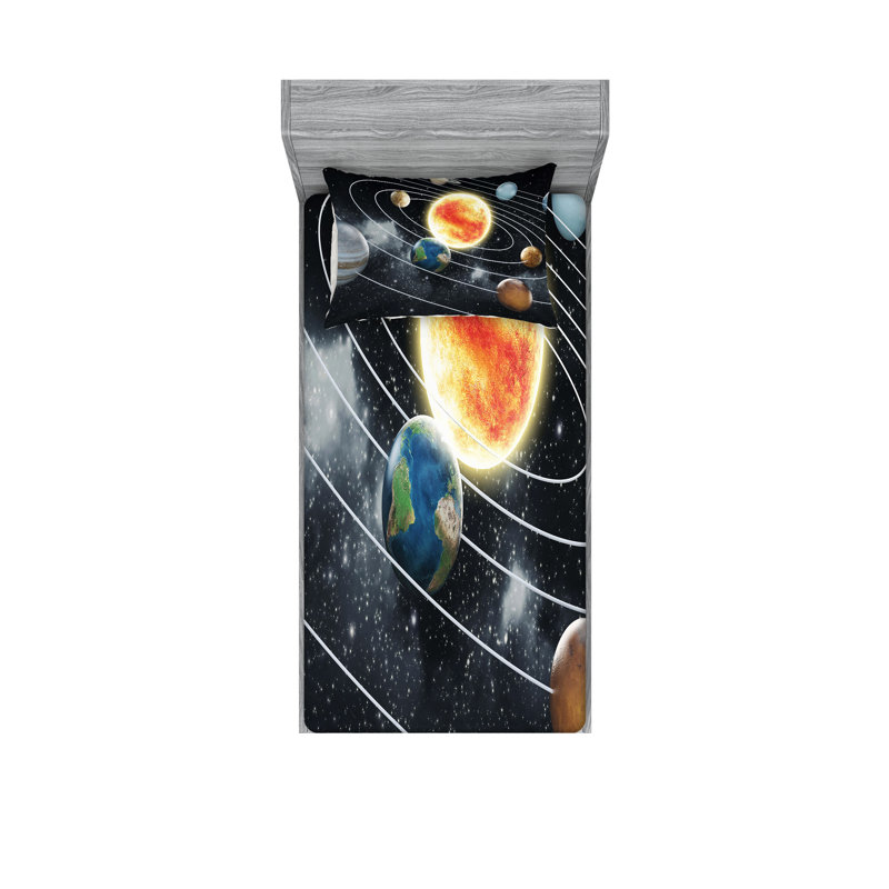 Multicolore ensemble de draps et taies décoratives Ambesonne Outer Space, Twin Sheet Set with 2 Pillowcases