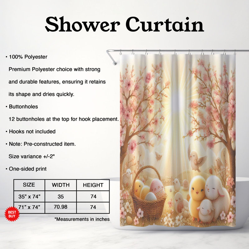 Rideau de douche 1 pièce Pâques, H 74 po x l 71 po