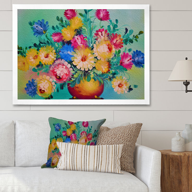 Nature morte avec un bouquet - Décoration murale traditionnelle sur toile, H 8 po x l 12 po x P 1,5 po, Cadre photo blanc