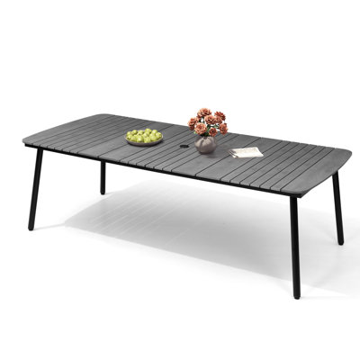 Oval Patio Dining Table With Umbrella Hole and Aluminum Frame