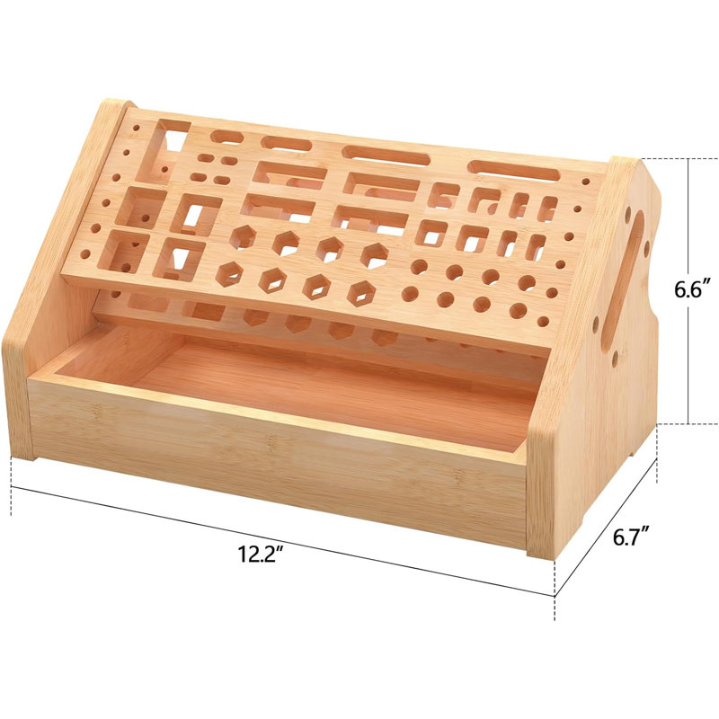 Bamboo Screwdriver Organizer Rack, Desktop Hand Tools Storage Holder With Drawer