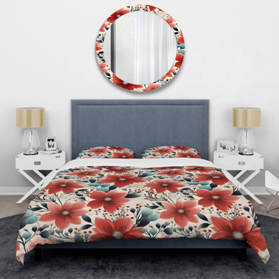 Ensemble de housse de couette Vintage Romance Red Floral Bliss I