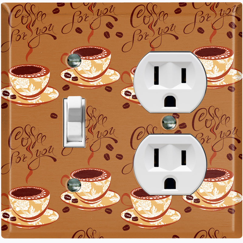 Coffee Cups Light Brown Patterned 2 - Gang Combination Plate Standard Combination Wall Plate