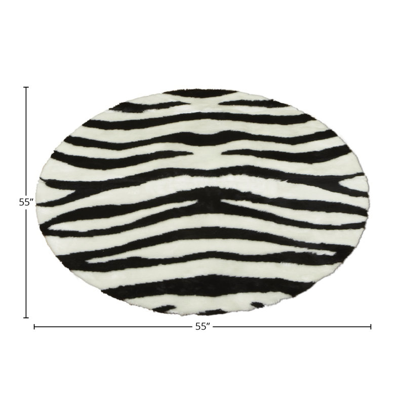 Tapis en fausse fourrure Zebra, Rond 4 pi 7 po