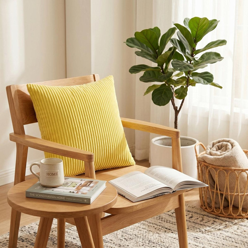 Housse de coussin simple à rayures, Yellow