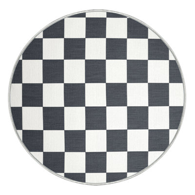 Machine Washable Checkered White Area Rug