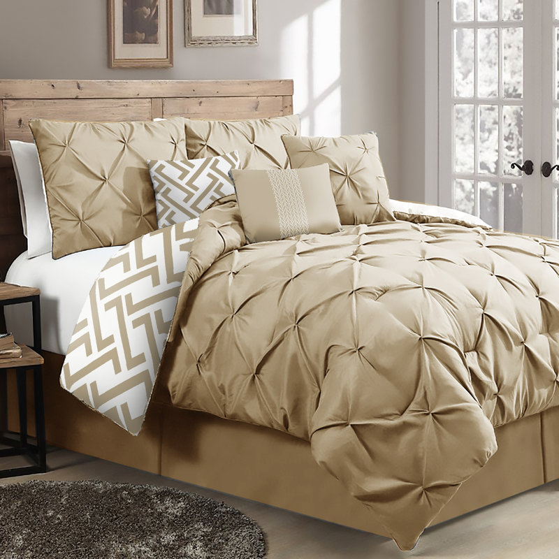 Loren 7-Piece Reversible Comforter Set, Taupe, Cal. King Comforter + 6 Additional Pieces