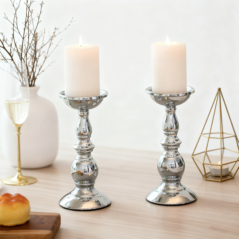 2-Pack Iron Pillar Candle Holders For 3 Inch Candles, Heavy Base For Stability, Decorative Centerpiece For Wedding, Home, Spa, And Meditation