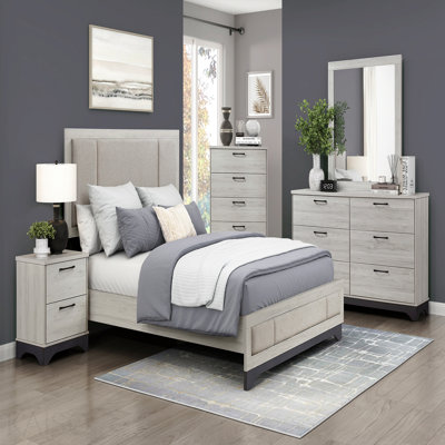 Commode de chambre contemporaine à 2 tiroirs en chêne blanc et gris à 5 tiroirs avec rangement 1 pièce