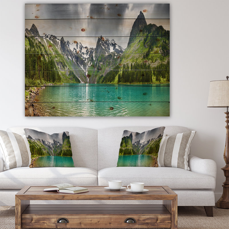 Mountain Lake Panorama - impression d'art graphique, H 36 po x l 46 po x P 1,5 po, Bois