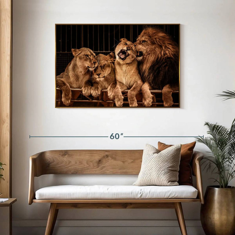 Pride Of Lions, Floating Frame Gold, 43" X 29"