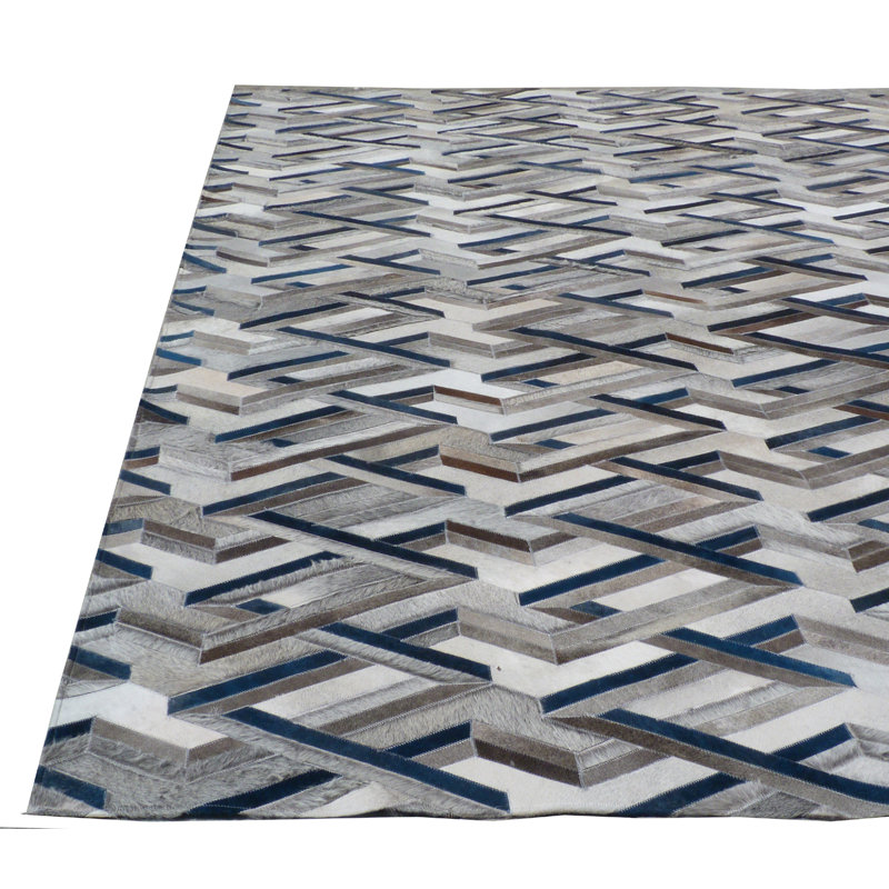 Natural Hide Cowhide Geometric Area Rug, Rectangle 9'6" x 13'6"