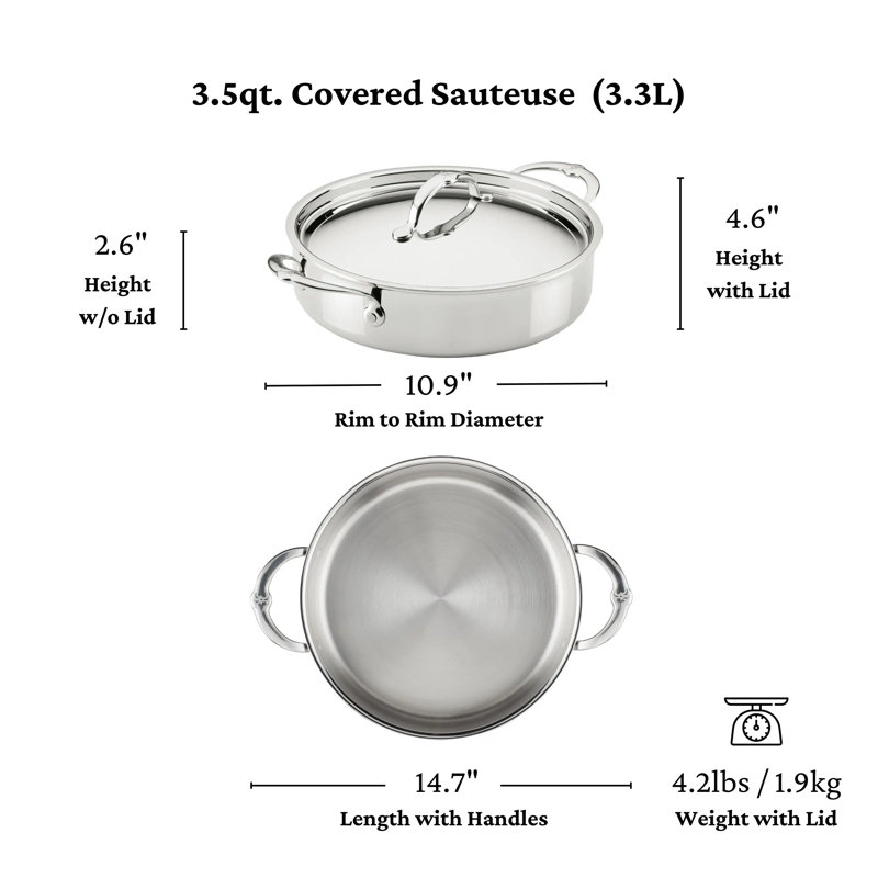 Sauteuse braisée en acier inoxydable avec couvercle Pro 3,5 lux Proondond avec couvercle