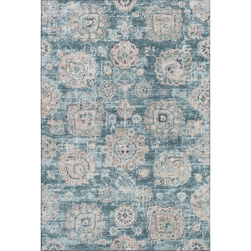 Tapis bleu sarcelle lavable à la machine Premium Cerrito, Rectangle 10 pi x 14 pi