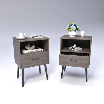Two sets of Nightstand,modern style bedside table, With storage drawers and open wooden shelves, Suitable for living rooms, Bedrooms and small spaces.