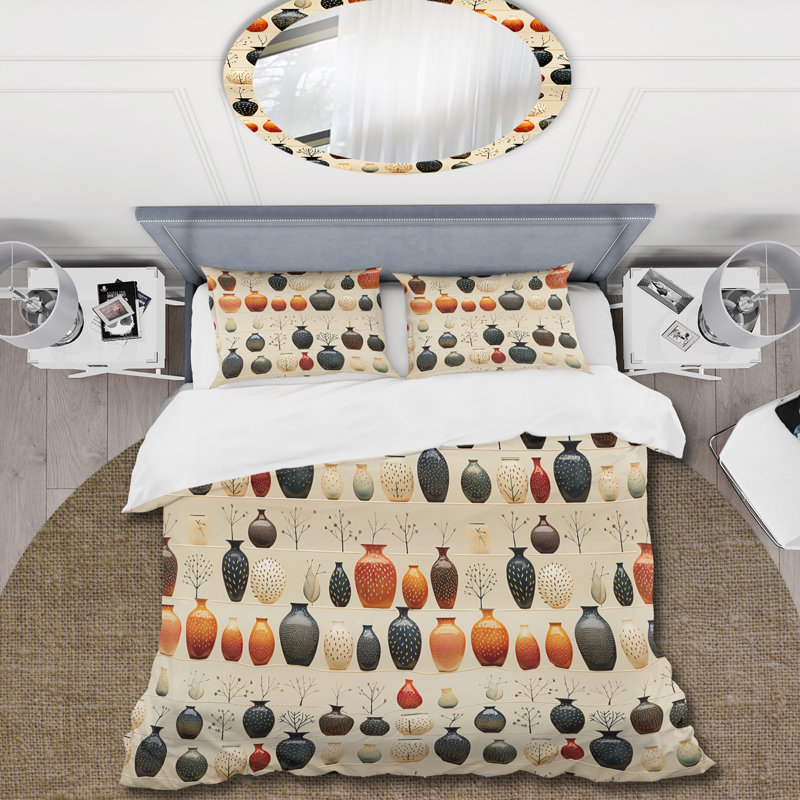 Literie Boho Pottery Motifs, Housse de couette pour très grand lit et 2 très