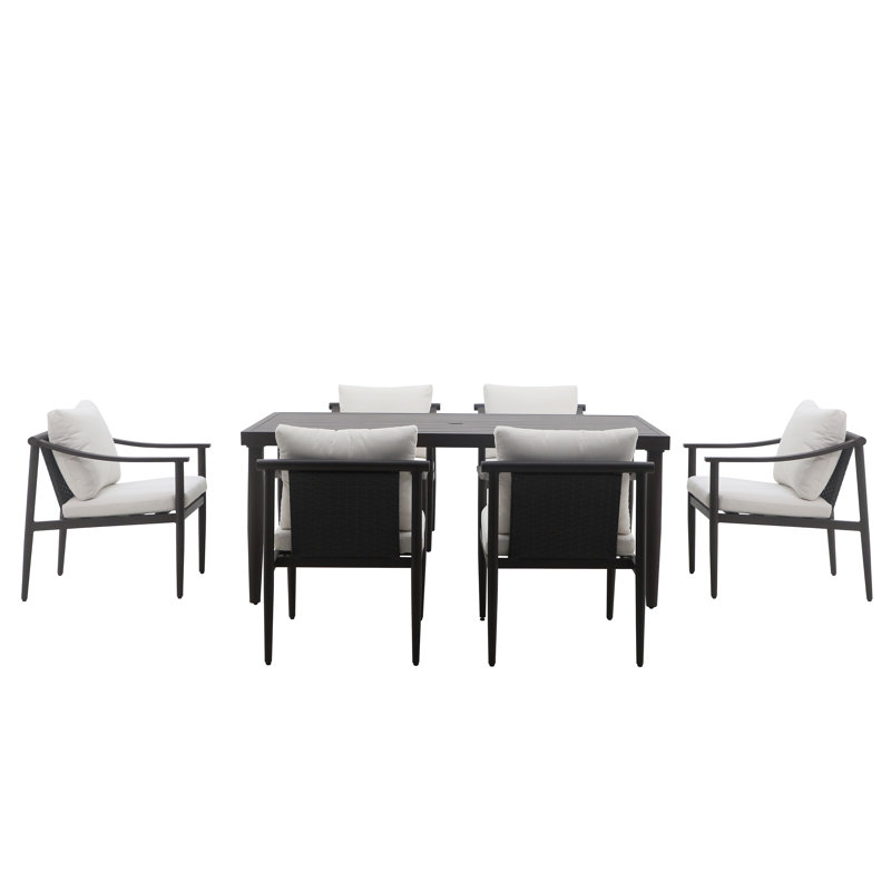 Orlando Metal & Polyester Patio Dining Set With Table And Chairs, Ivory, 6