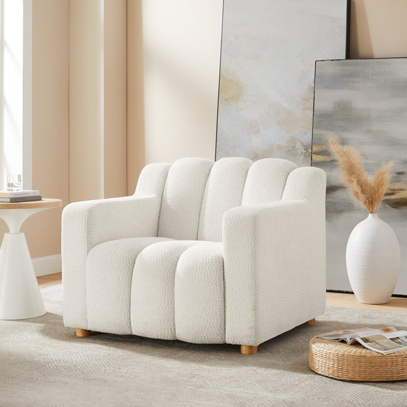 40" Modern Chenille Style Accent Chair - Fashionable Cloud Design, Wide Seat, and Sturdy Solid Wood Frame,  White Chenille