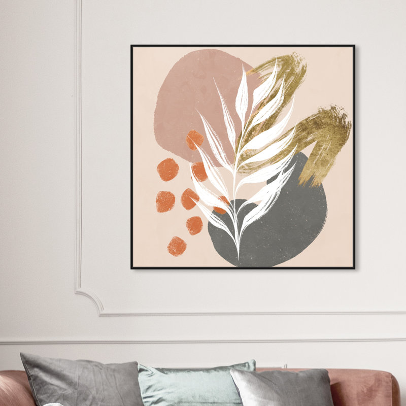 Circles And Brush Strokes Botanical Painting Painting, Black Floater Framed, 41" H x 41" W