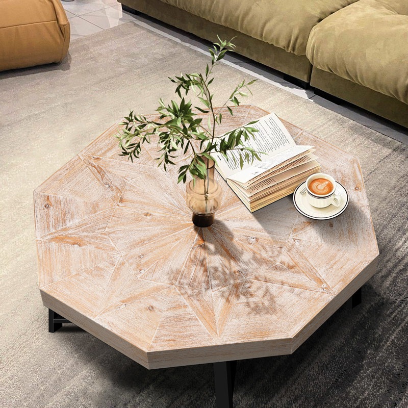 Table basse octogonale rétro en bois de 30 pouces, effet et style patchwork, pieds croisés en métal, idéale pour décorer une table de salon avec une épissure rétro, plusieurs options de couleurs