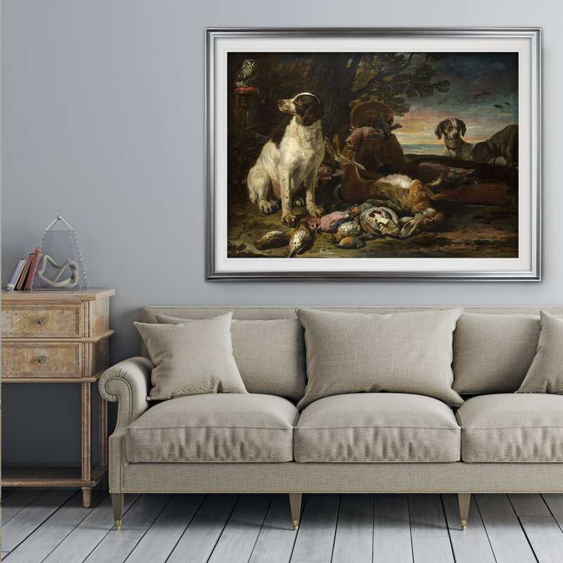 «Dead Birds and Game», reproduction, Cadre argenté, H 31 po x l 43 po x P 1,5 po